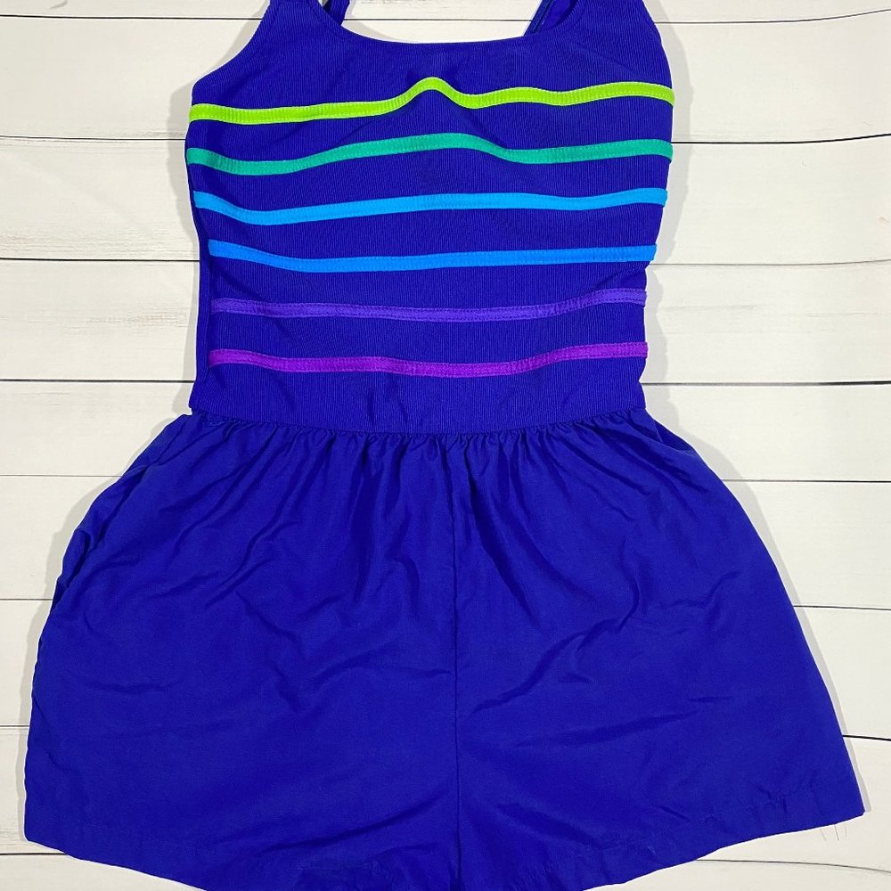 90s Gabar Blue Striped Bathing Suit with Built in